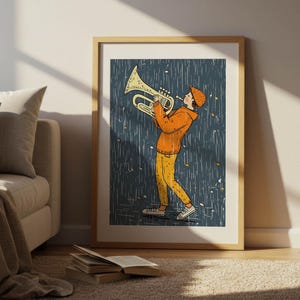 Retro Saxophone Print: Mid-Century Modern Jazz Art (Digital Download)