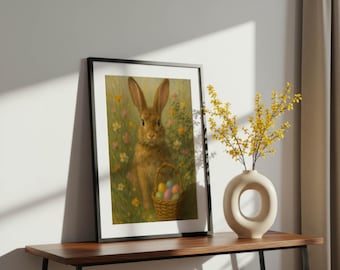 Pastellfärgad barnrumstavla med påskhare, vårlig väggkonst (digital nedladdning)
