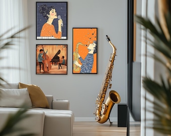Vintage Jazz Wall Art Printable Download, Saxophone Music Poster Digital Print, Jazz Club Artwork Decor, Retro Music Wall Art Download