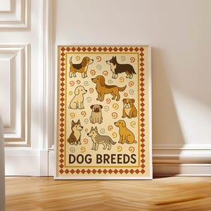 Printable Dog Breeds Wall Art Digital Download for Pet Lovers, Modern Dog Breed Poster for Home Decor, Dog Prints for Office or Vet Clinic