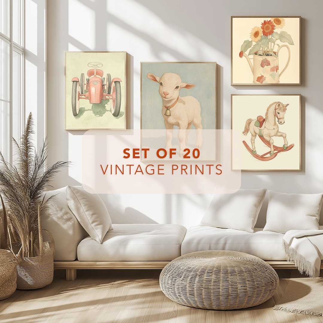 Vintage Nursery Wall Art Prints, Playroom Print Wall Decor, Vintage ...