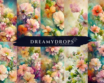 Painted Flowers Digital Backdrops, Maternity Backdrop Overlays, Studio Backdrop Overlays, Fine Art Textures, Photoshop Overlays, Floral Art