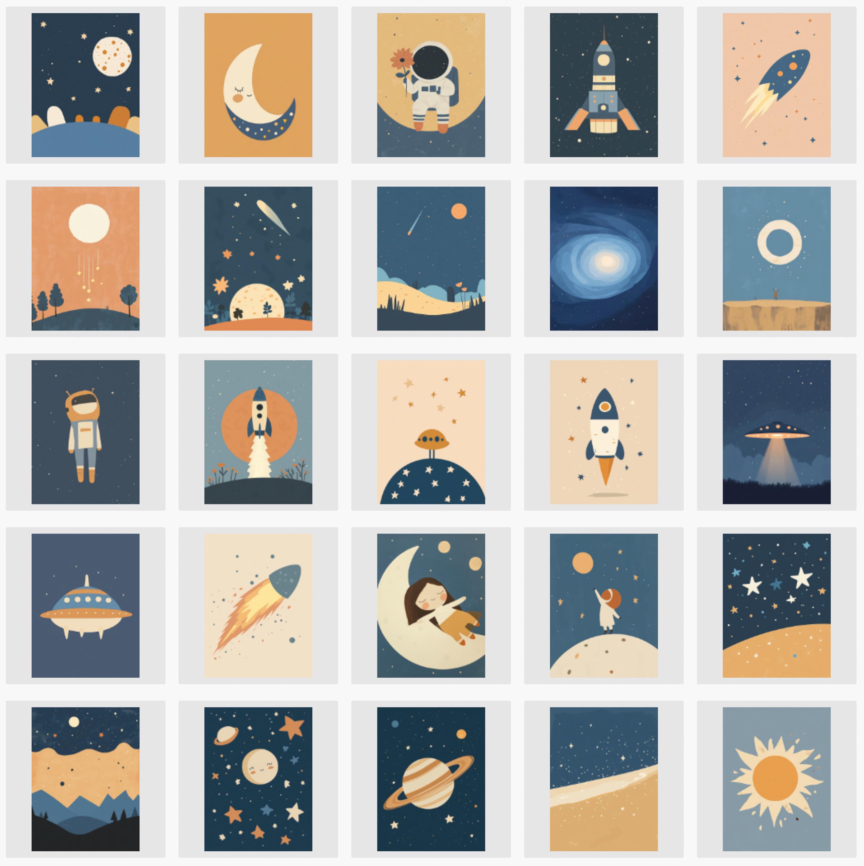 Minimalist Space Nursery Wall Art Set of 25 Prints Digital Download ...