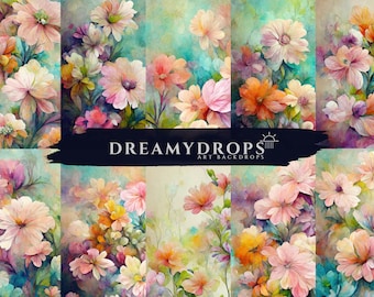 Painted Flowers Digital Backdrops, Maternity Backdrop Overlays, Studio Backdrop Overlays, Fine Art Textures, Photoshop Overlays, Floral Art