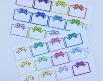 Glitter bow half boxes, glittereffect bows, planner stickers, appointment box, half boxes, journalling, Happy Planner,functional planner