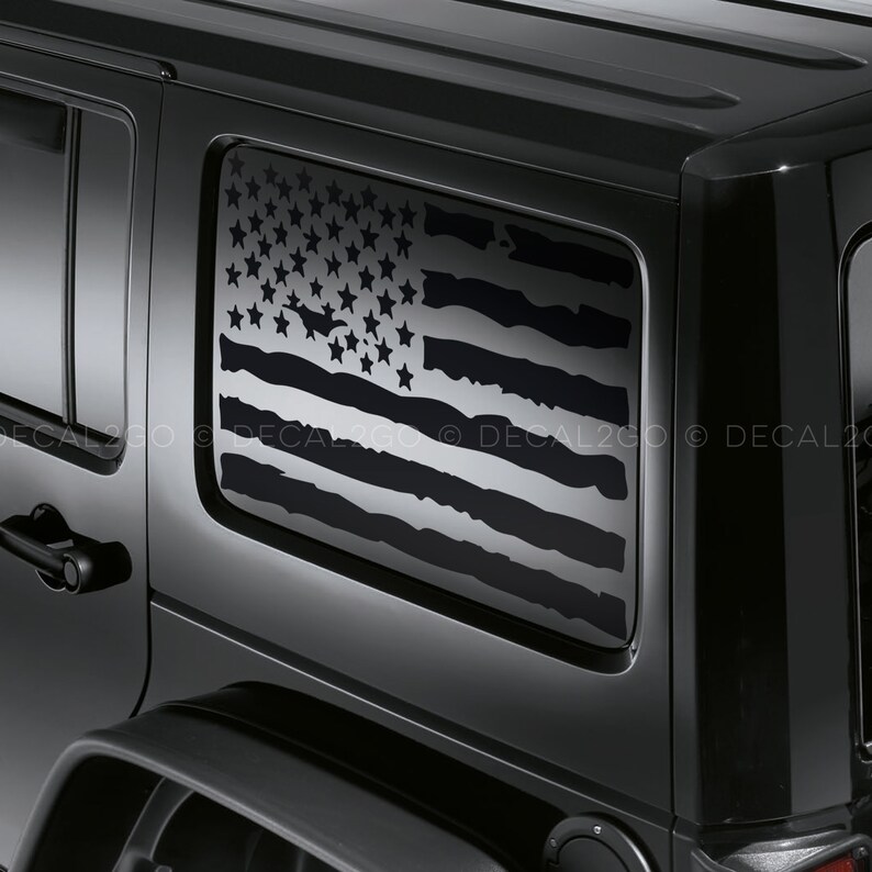 Distressed American flag decal Jeep Wrangler JKU Hardtop side windows Set of 2