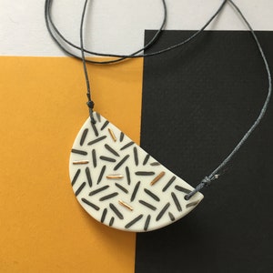 Illustrated Parian Porcelain and Copper Lustre Semi-Circle Necklace - Dash Pattern - Adjustable Length