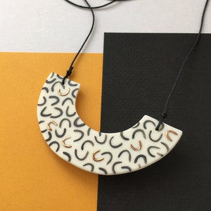 Illustrated Parian Porcelain and Copper Lustre Arc Necklace - Curve Pattern - Adjustable Length