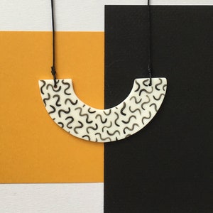 Illustrated Parian Porcelain Arc Necklace Noodle Pattern Adjustable Length image 1