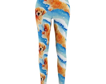 Golden Retriever leggings,women's casual wear,Valentine Day gift,gift for her,workout leggings,fitness,yoga pants,Dog pattern leggings