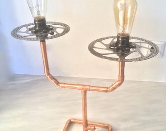 Table Lamp| Desk Lamp| BedSide Lamp| Copper Lamp| Modern Lighting| Copper Home Decor| Steampunk Lamp| Mtb Disk Brake Lamp| One of a kind