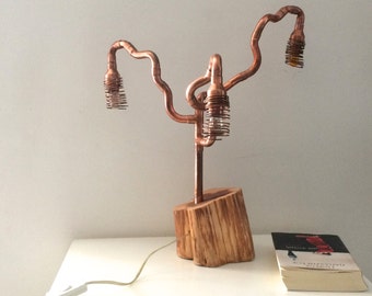 Table Lamp | Desk Lamp | BedSide Lamp | Copper Lamp | Wooden Lamp | Cedar |  Modern Lighting | Copper Home Decor | One of a kind
