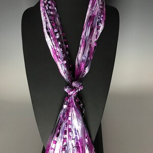 Italian Ladder Ribbon Scarf, Lavender, Periwinkle, Purple/Pink &  a touch of Gold Glitz.  These scarves are a great addition to any wardrobe