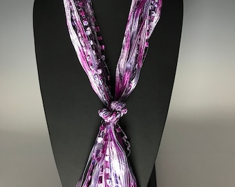 Italian Ladder Ribbon Scarf, Lavender, Periwinkle, Purple/Pink &  a touch of Gold Glitz.  These scarves are a great addition to any wardrobe