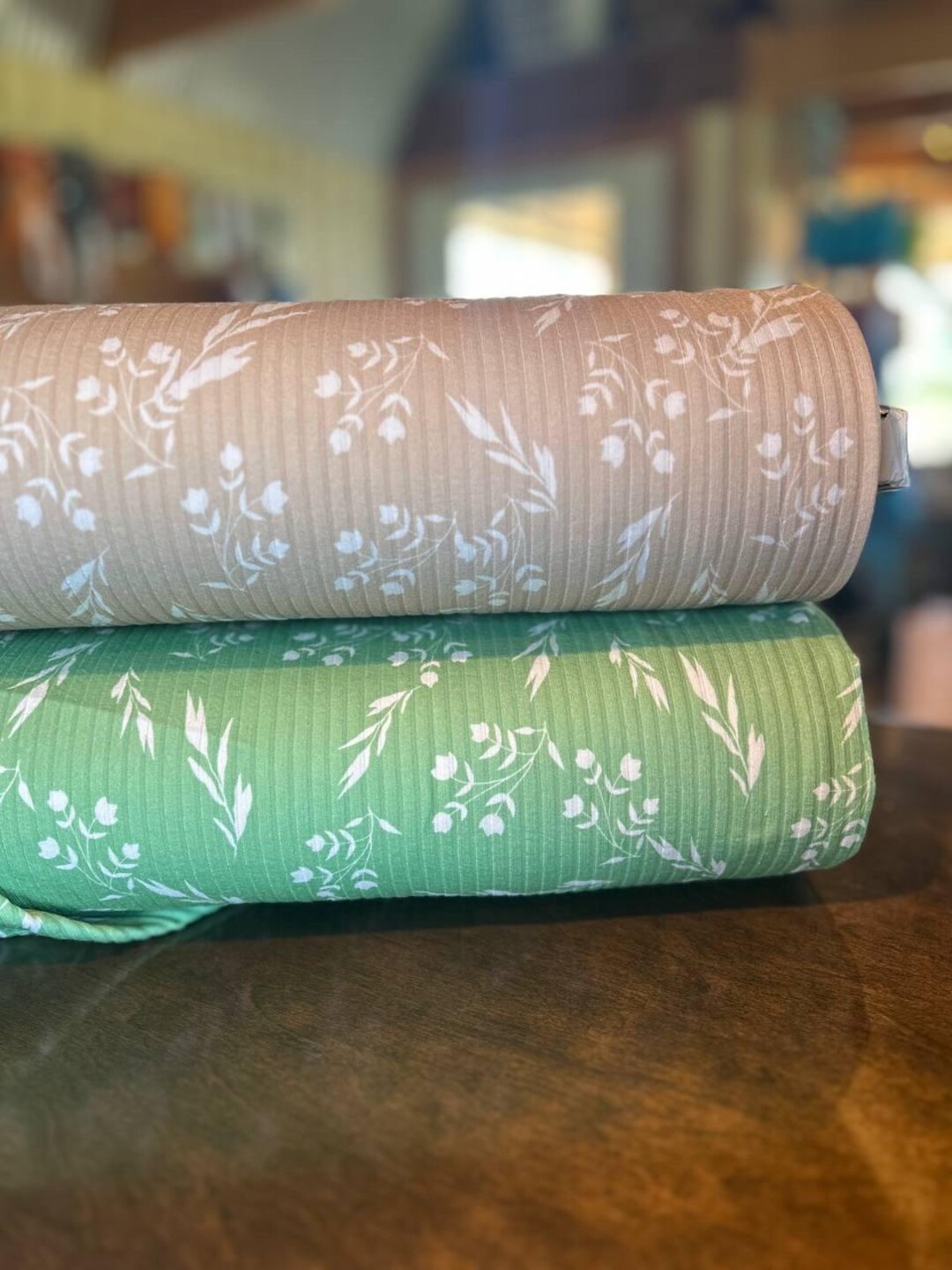 Grogram Cloth Stretch Fabric Rib Knit Green or Tan Floral Design - Great for Skirts ...