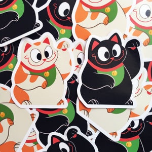 Maneki Neko Vinyl Stickers // Lucky Cat Laptop Stickers // 3&quot; Weatherproof Vinyl Stickers // Waterproof Stickers