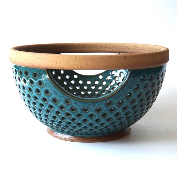 MADE TO ORDER - Honeycomb colander in dark cyan - handmade ceramic strainer