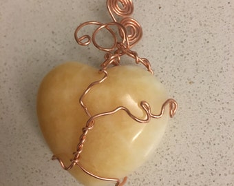 Heart Shaped Orange Calcite Wrapped in Copper