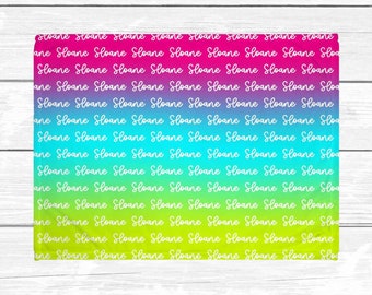 Rainbow Repeating Name Girl Blanket - Pink Blue Green - Groovy Retro - Toddler Girl Personalized Blanket - Minky Plush Daycare Blanket