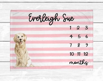 Golden Retriever Monthly Baby Milestone Blanket - Monthly Milestone Blanket - Dog Nursery Decor - Baby Age Blanket -Golden Retriever Nursery