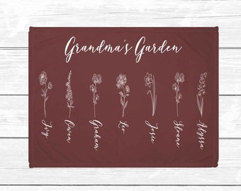 Grandma's Garden Flower Blanket - Birth Month Flower Blanket - Grandma's Grandkids - gift for Grandma - personalized blanket