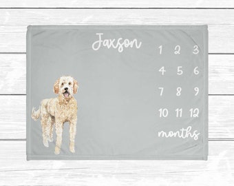 Goldendoodle Monthly Baby Milestone Blanket - Monthly Milestone Blanket - Dog Nursery Decor - Baby Age Blanket - Baby Shower Gift