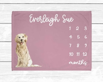 Golden Retriever Monthly Baby Milestone Blanket - Monthly Milestone Blanket - Dog Nursery Decor - Baby Age Blanket -Golden Retriever Nursery