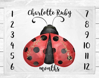 Ladybug Milestone Blanket - Milestone Blanket Girl - Ladybug Nursery Decor - Baby Age Blanket - Baby Shower Gift