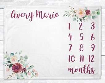 Monthly Baby Milestone Blanket - Milestone Blanket Girl - Flower Monthly Blanket - Baby Age Blanket - Baby Shower Gift