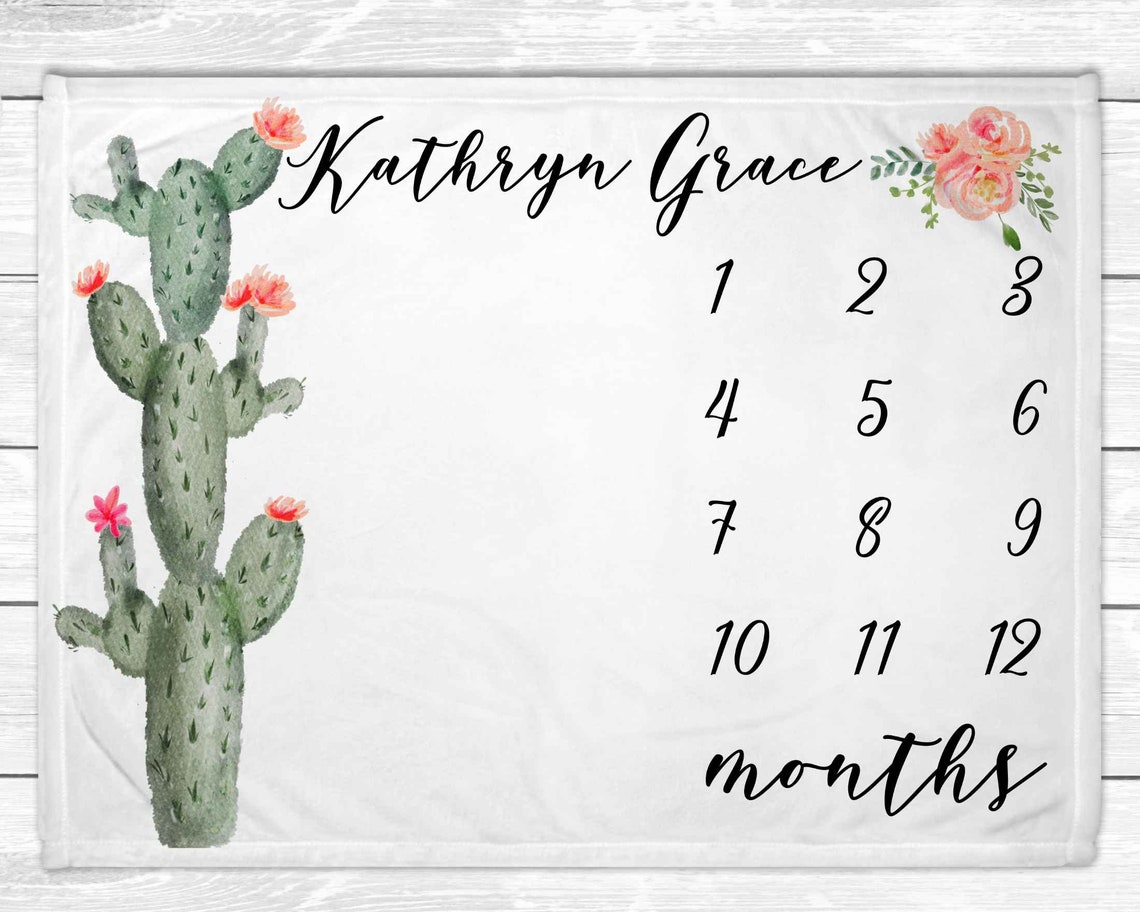 Cactus Monthly Baby Milestone Blanket Baby Girl Floral