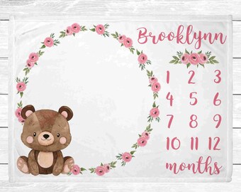 Teddy Bear Monthly Milestone Blanket - Monthly Baby Milestone Blanket - Teddy Bear Newborn Nursery - Baby Age Blanket - Baby Shower Gift