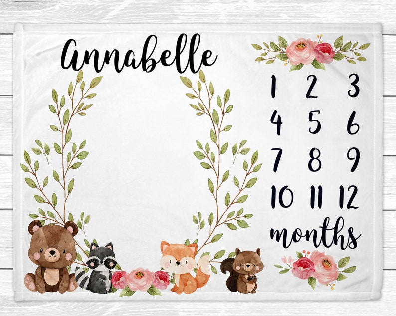 Woodland Milestone Blanket Monthly Baby Milestone Blanket Etsy