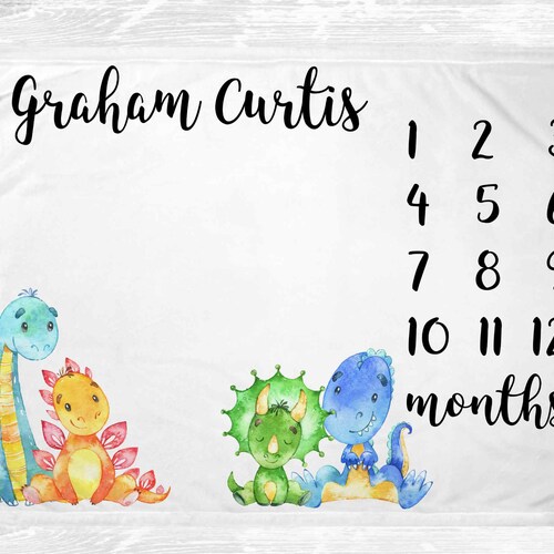 Dinosaur Monthly Baby Milestone Blanket Dinosaur Baby Etsy