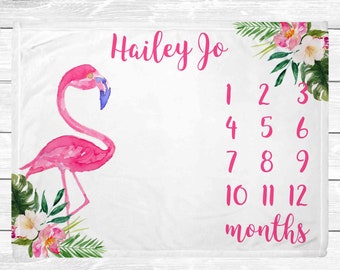 Flamingo Monthly Baby Blanket - Monthly Baby Milestone Blanket- Flamingo Nursery Decor - Baby Shower Gift - Baby Age Blanket