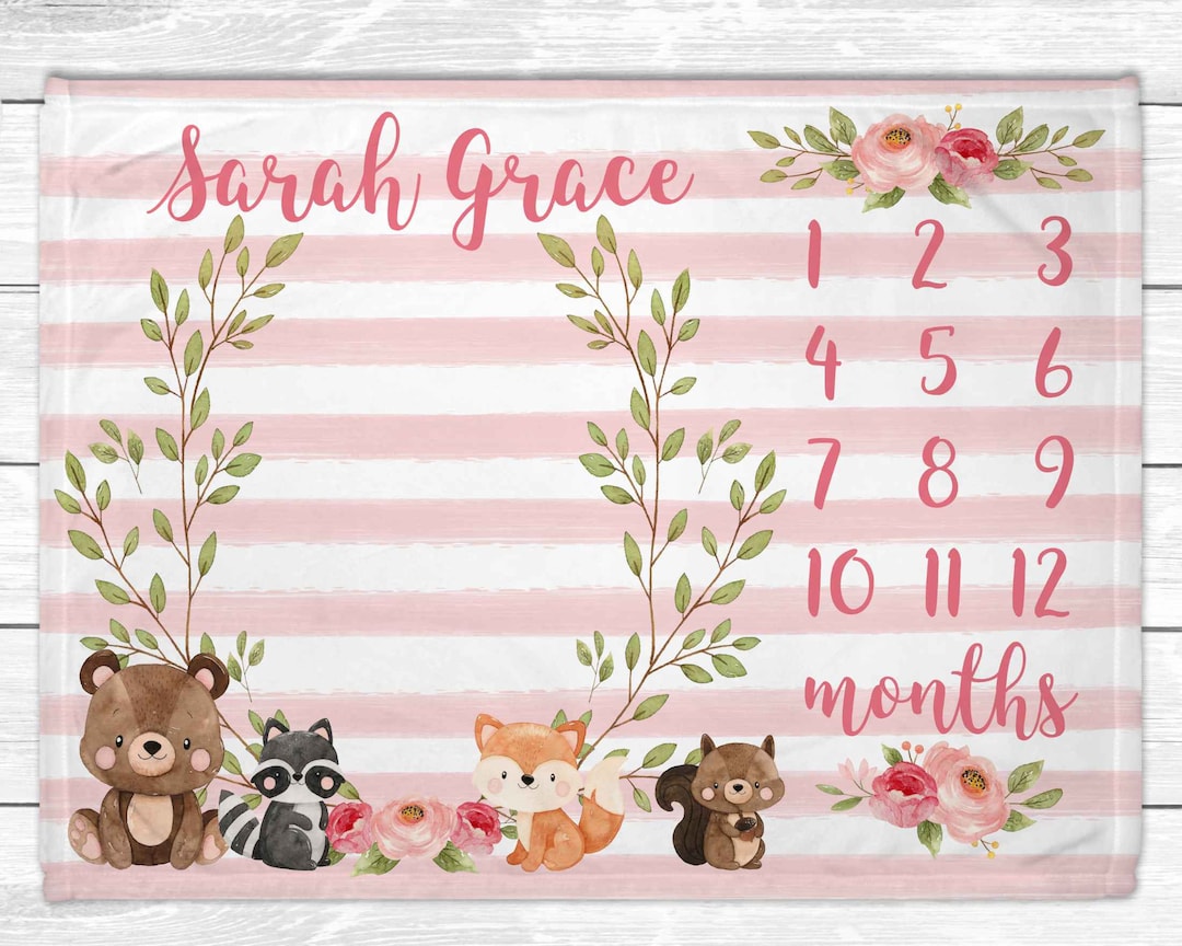 Milestone Blanket Girl Woodland Baby Age Blanket Monthly - Etsy