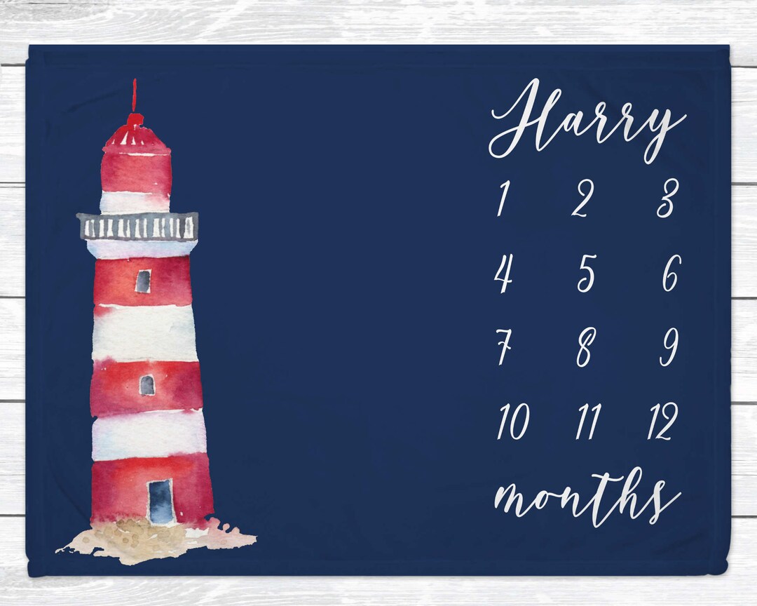 Nautical Milestone Blanket Lighthouse Nautical Nursery Decor Etsy