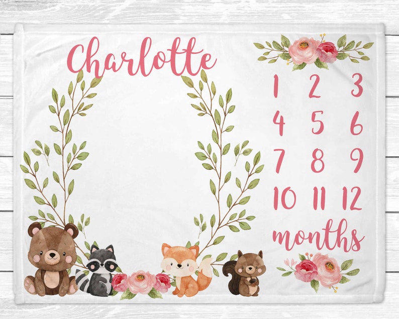 Woodland Baby Age Blanket Monthly Baby Milestone Blanket Etsy