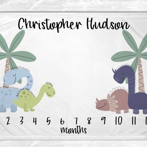 Dinosaur Monthly Baby Milestone Blanket Dinosaur Baby Etsy