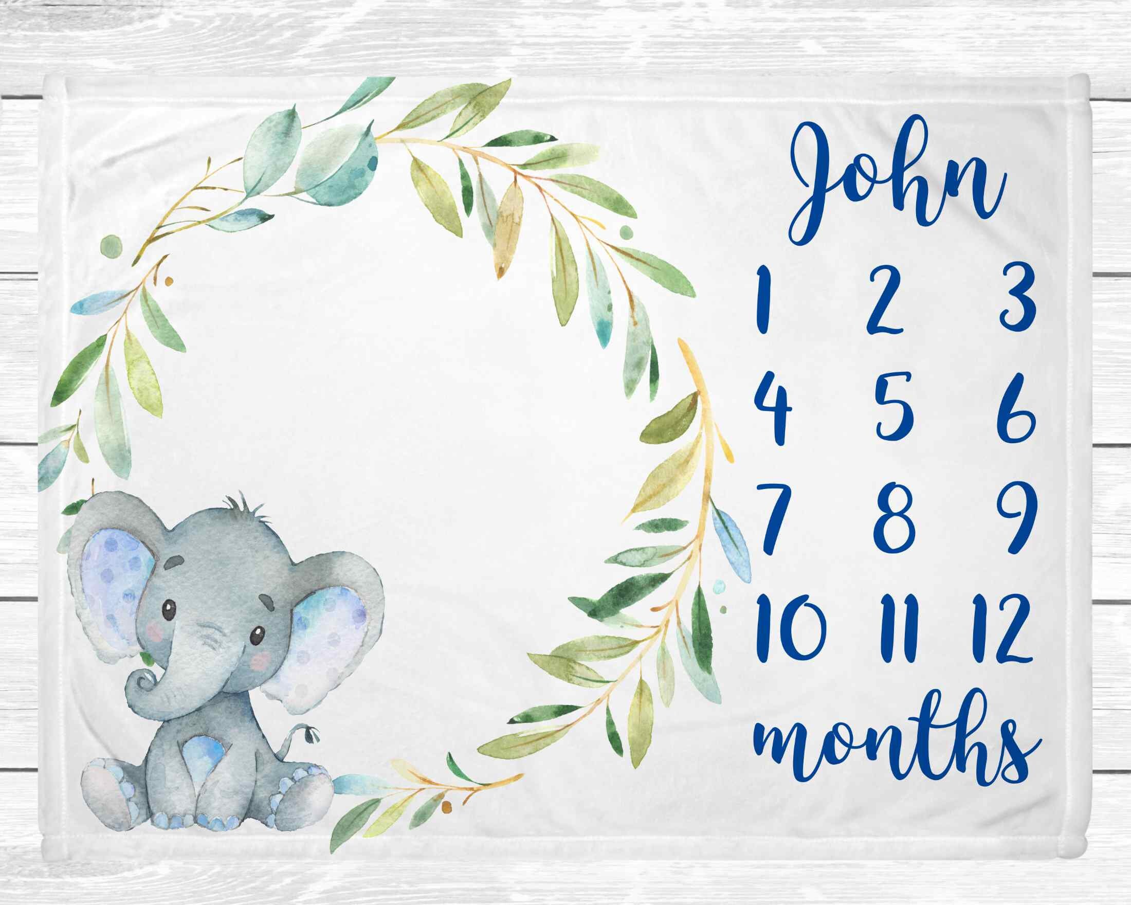 Elephant Milestone Blanket Boy Baby Age Blanket Animal Etsy