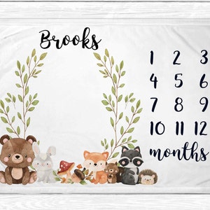 Woodland Monthly Baby Milestone Blanket - Monthly Baby Blanket - Woodland Animals Newborn Nursery - Baby Age Blanket - Baby Shower Gift