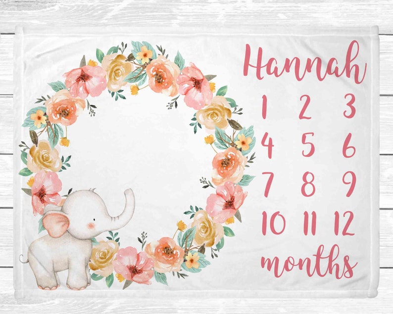 Elephant Milestone Blanket Milestone Blanket Girl Elephant Etsy