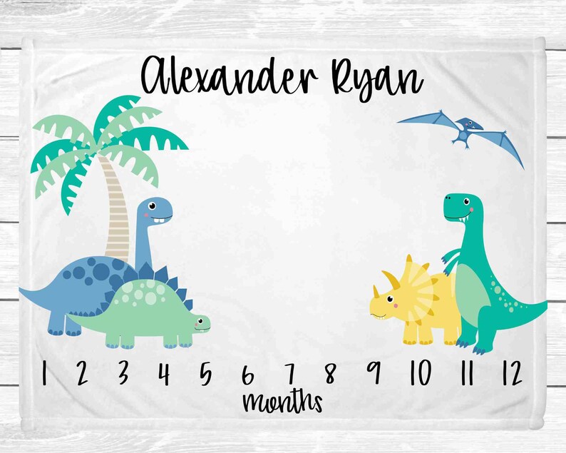 Dinosaur Monthly Baby Milestone Blanket Dinosaur Baby Etsy