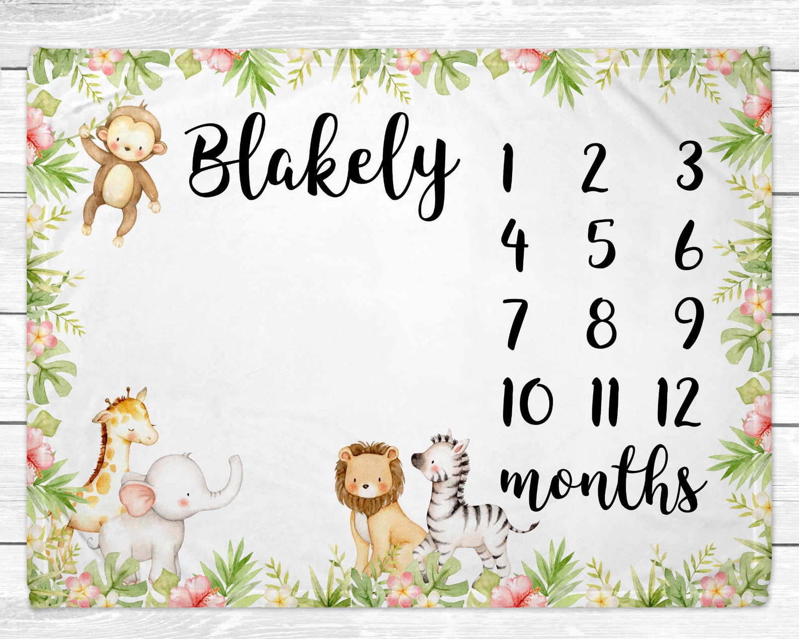 Baby Jungle Animals Milestone Blanket Monthly Baby Milestone - Etsy