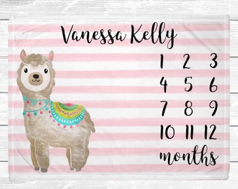 Llama Milestone Blanket - Monthly Baby Milestone Blanket - Llama Nursery Decor - Baby Age Blanket - Baby Shower Gift - Monthly Baby Girl