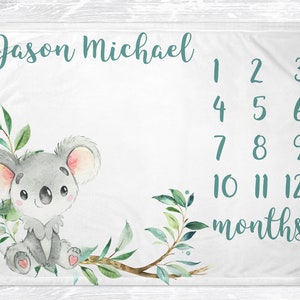 Koala Monthly Baby Milestone Blanket - Milestone Blanket Boy -  Koala Baby Decor - Baby Age Blanket - Baby Shower Gift