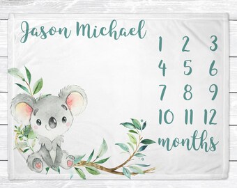 Koala Monthly Baby Milestone Blanket - Milestone Blanket Boy -  Koala Baby Decor - Baby Age Blanket - Baby Shower Gift