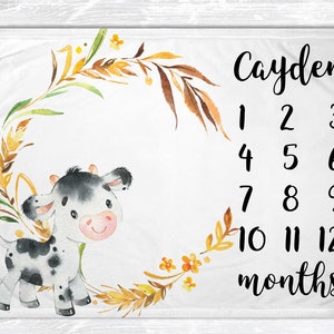 Cow Monthly Milestone Blanket - Farm Milestone Age Blanket - Monthly Milestone Blanket - Cow Milestone Blanket - Farm Baby Age Blanket