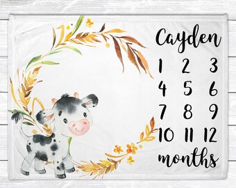 Cow Monthly Milestone Blanket - Farm Milestone Age Blanket - Monthly Milestone Blanket - Cow Milestone Blanket - Farm Baby Age Blanket