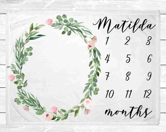 Monthly Baby Milestone Blanket - Baby Girl Milestone Blanket - Flower Monthly Blanket - Custom Monthly Baby Blanket - Baby Age Blanket