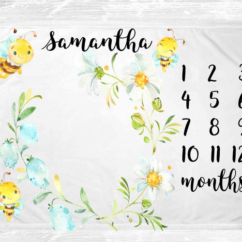 PHMOJEN Baby Milestone Blanket - Honeycomb Bee Design With Monthly/Weekly Frames & Headband - View #8